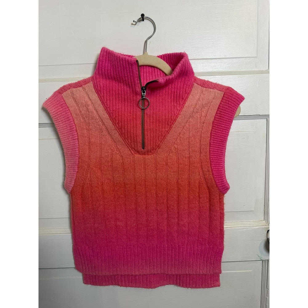 NWOT Anthropologie Pink Orange Ombre Ribbed Half Zip Sweater Vest Small